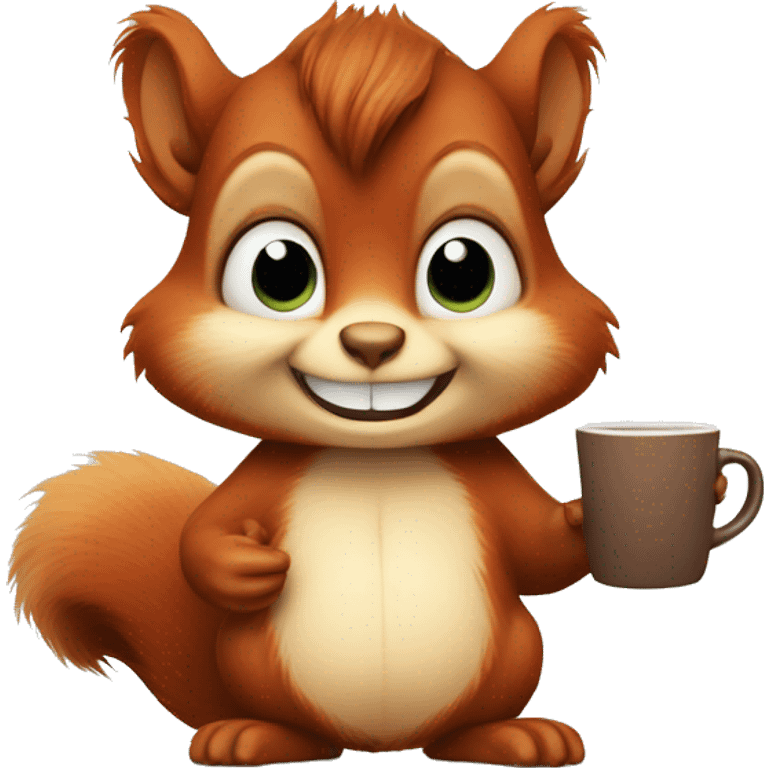 Cute red squirrel with bushy ears holding mug emoji