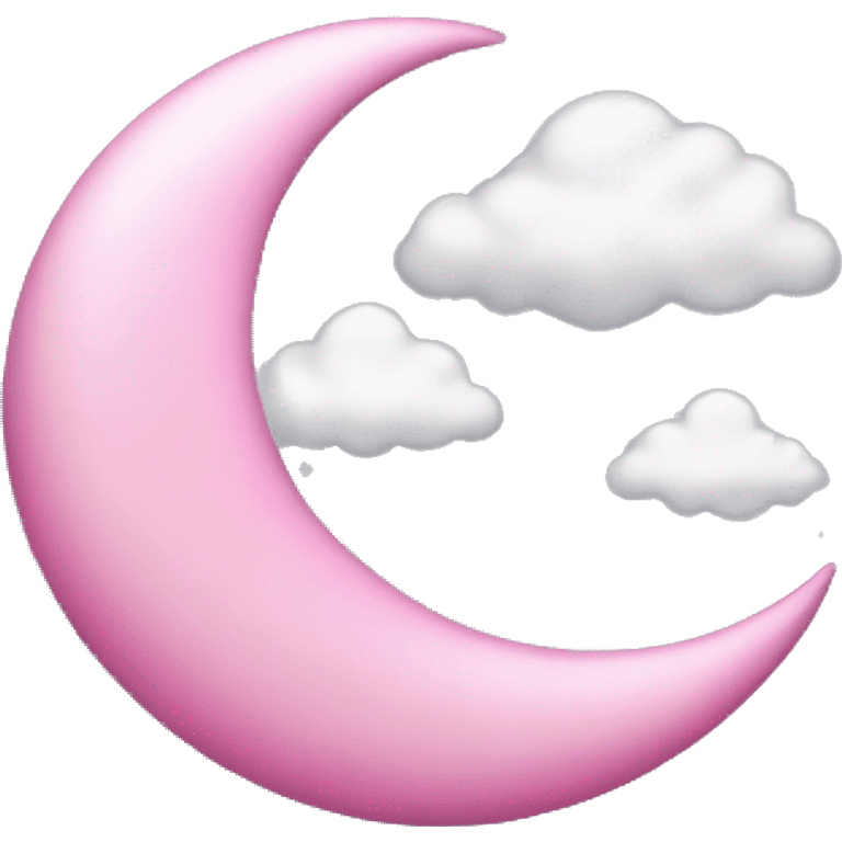 Pink crescent moon with sparkly white clouds emoji