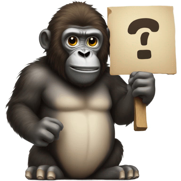 Ape holding up sign with exclamation mark emoji