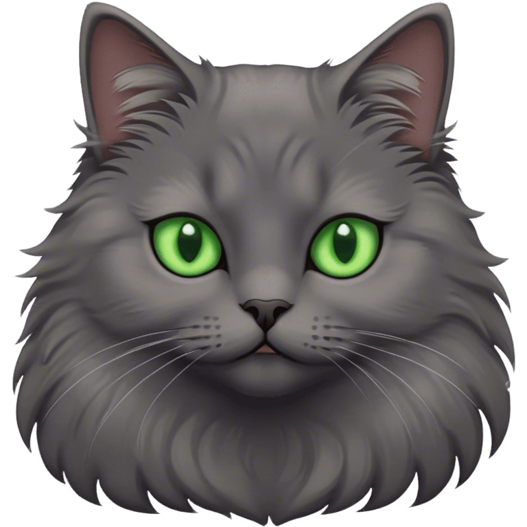 Dark grey fluffy cat green eyes  emoji