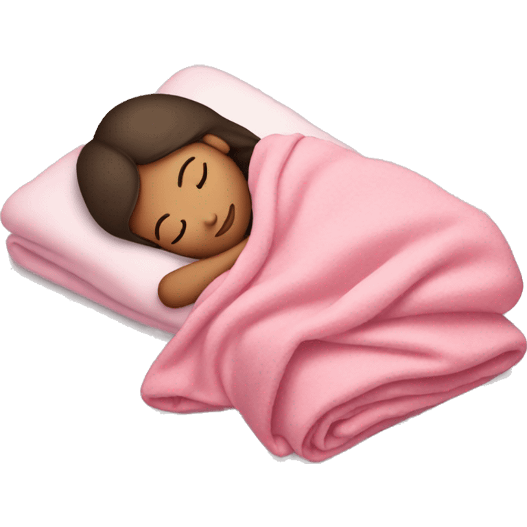 Brunette girl sleeping on side with pink blanket emoji