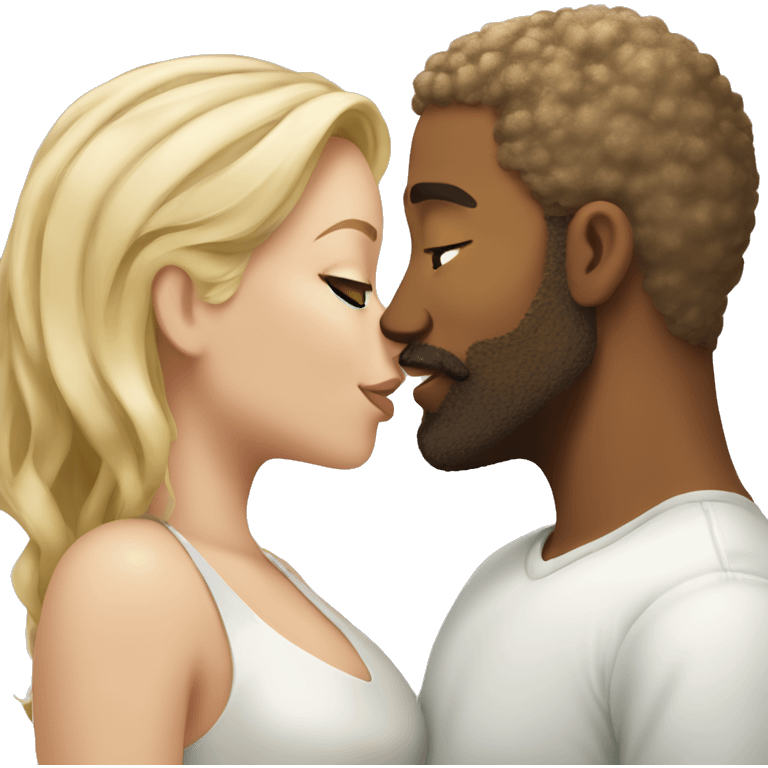 Man light brown skin beard kissing kiss woman white skin green eyes blonde hair emoji