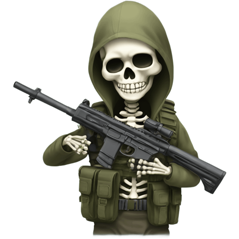 Skeleton with military vest pretending to hold fake sniper emoji