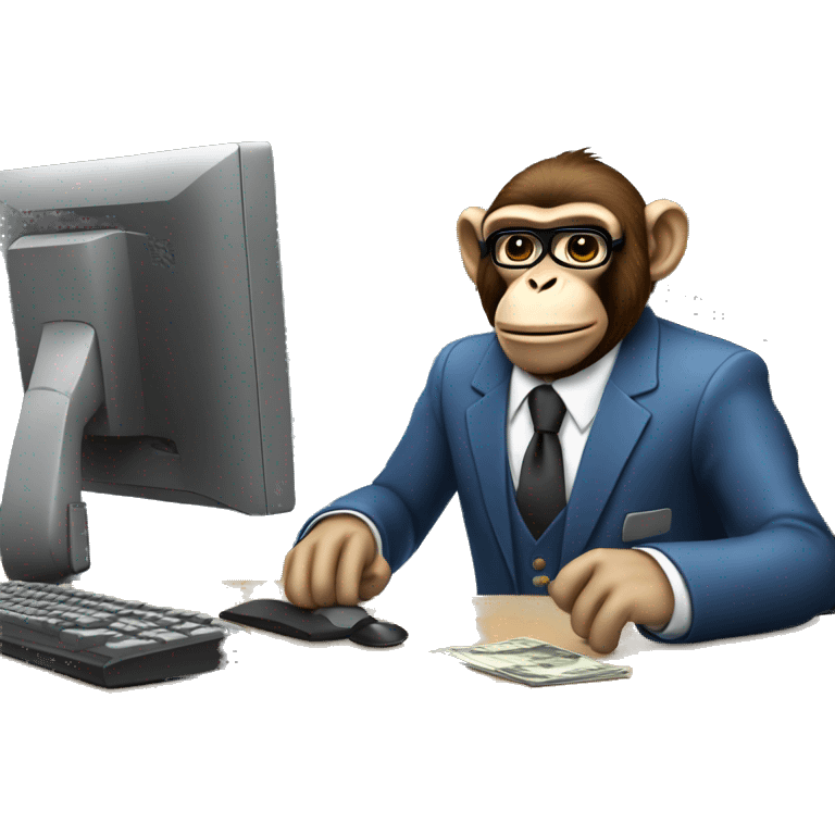 Monkey banker at a computer.  emoji