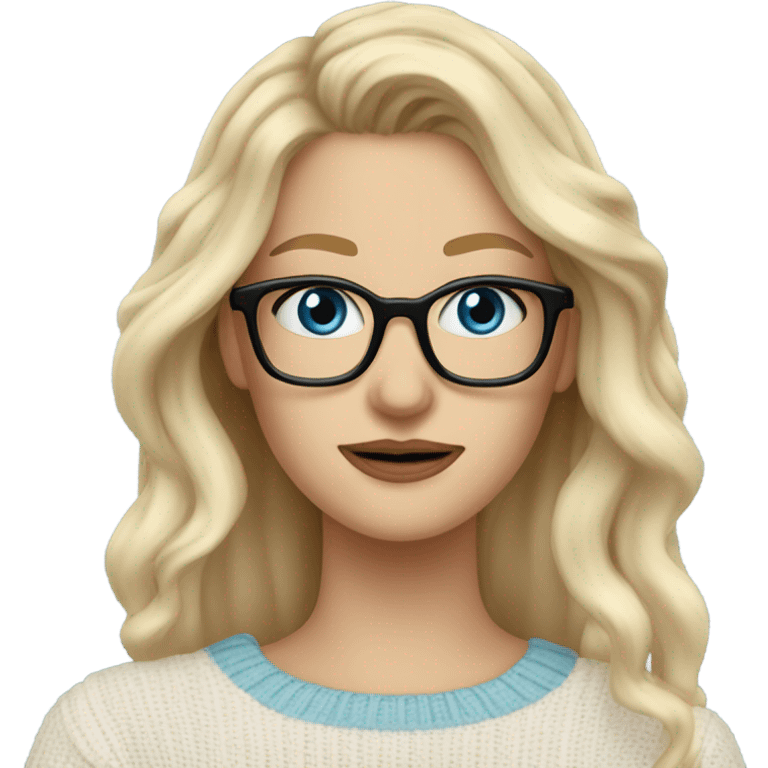 Blonde balayage long hair white women sweater blue eyes and small glasses calling cell phone  emoji