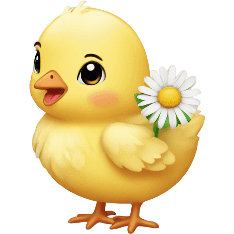 Baby chick holding a daisy emoji