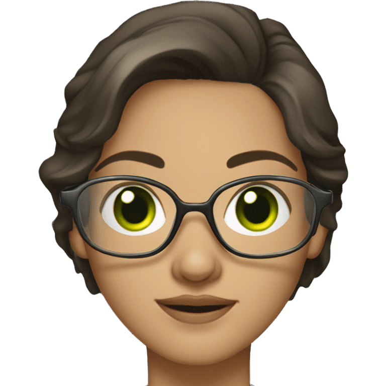 Brunette with green eyes in clear octagonal glasses emoji