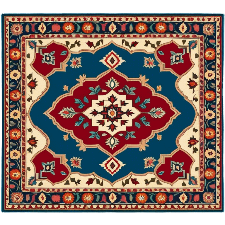 Cinematic Realistic depiction of a richly patterned Turkish carpet, rendered with exquisite details and vibrant colors, set against a soft, warmly lit background that emphasizes its artisanal craftsmanship emoji