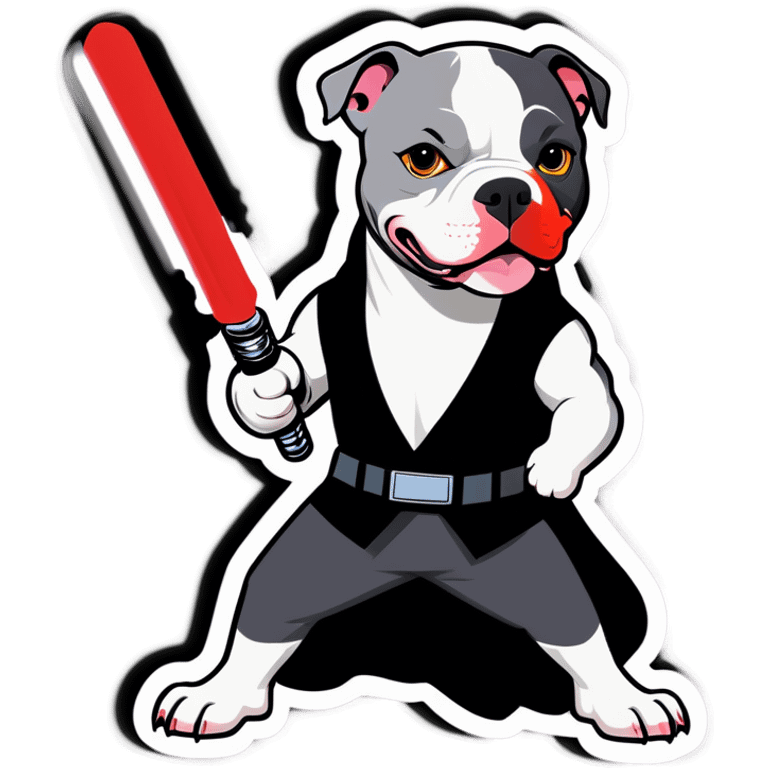 Grey and white pitbull with lightsaber  emoji