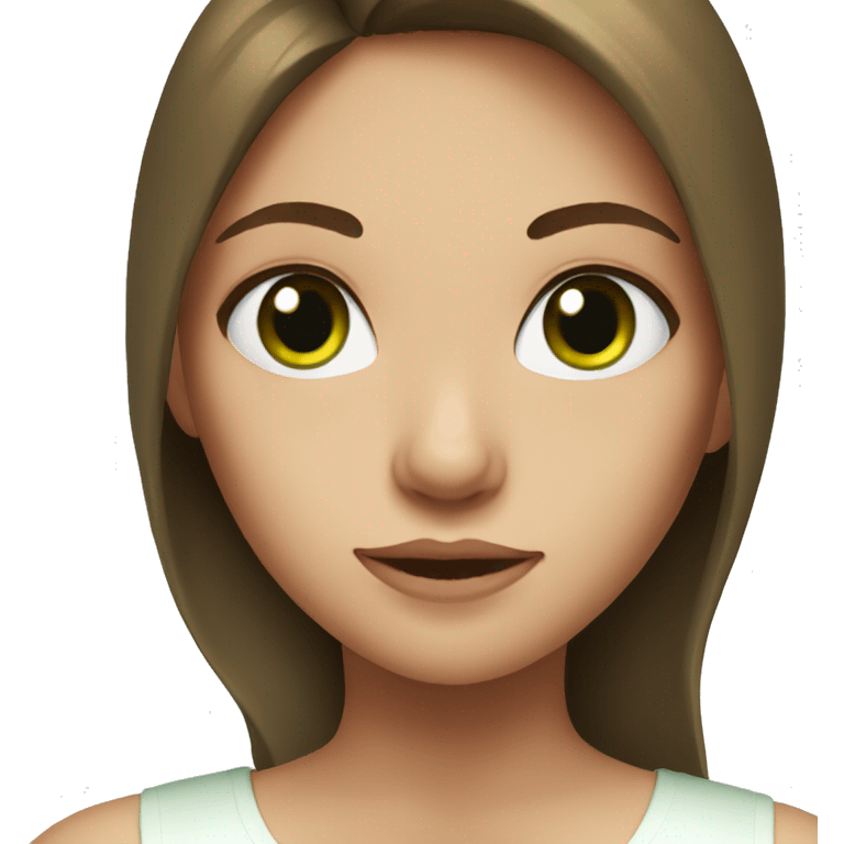 Girl with brown hair and green eyes white top emoji