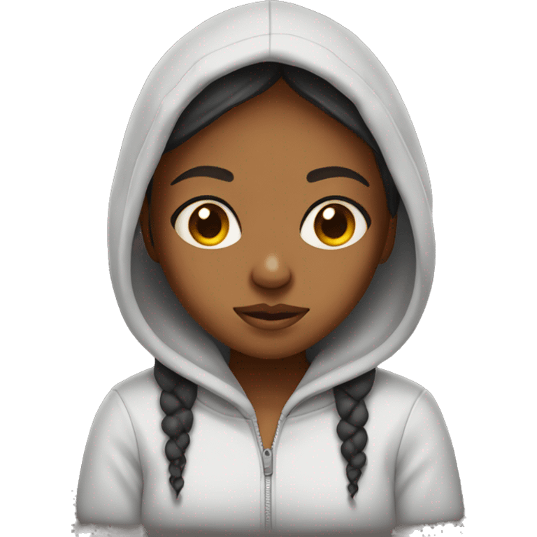 Brown Girl wearing hoodie with tears in eyes emoji