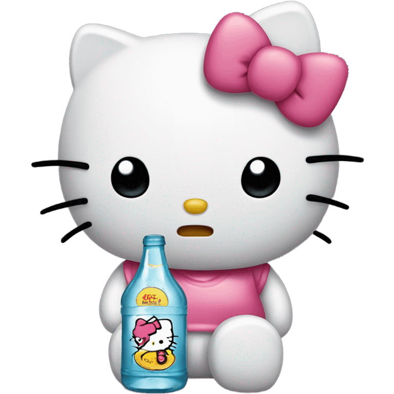 Hello kitty Crying sad tears depressed with a bottle hello kitty emoji