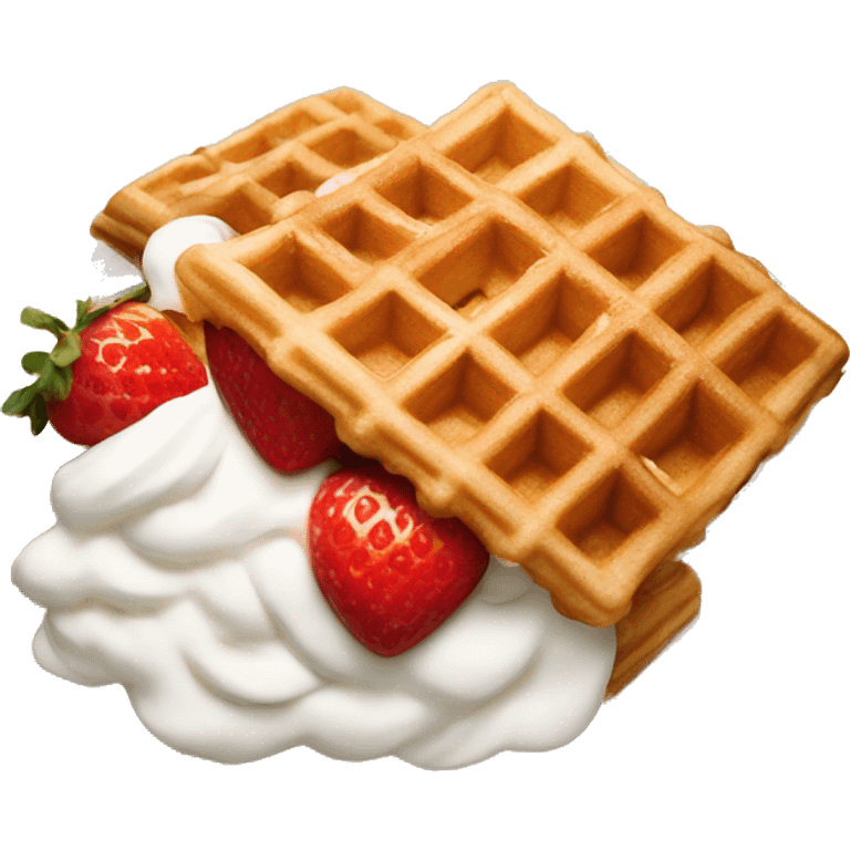 square waffle with whipped cream and strawberries  emoji