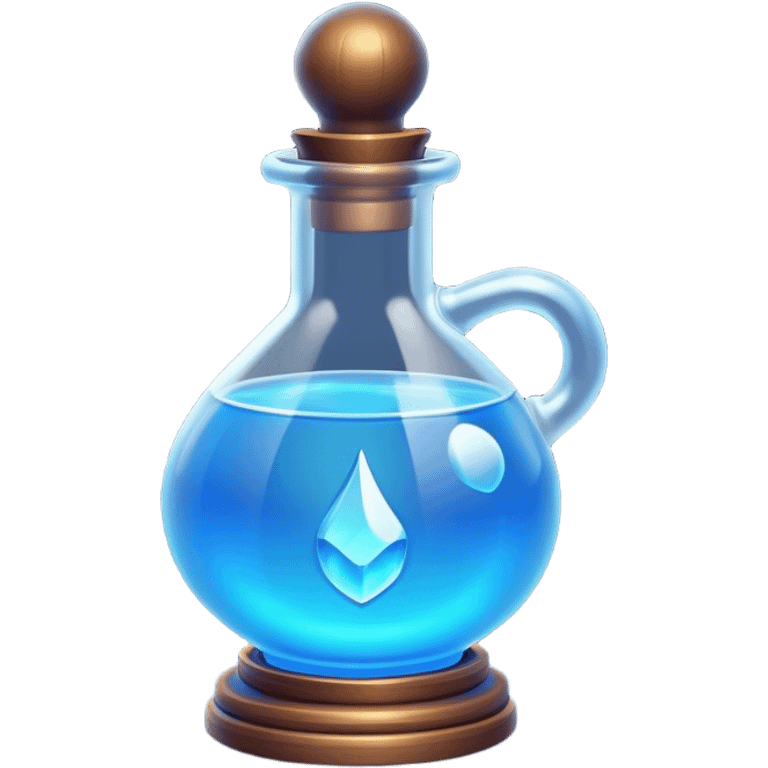 Clash of Clans aesthetic: Cinematic Playful Pixel 3D blue mana Potion Emoji, rendered in a 3D vector-style similar to standard emojis with minimal shading and bold, simplified shapes. A compact, distinct form with signature details, softly glowing with a pixelated adventure charm. Simplified yet unmistakably iconic, highly detailed and consistent, glowing with a soft radiance and high shine. Stylized with a touch of classic pixel-art charm and a soft glowing outline, capturing the essence of a beloved gaming relic with a friendly, playful manner! emoji