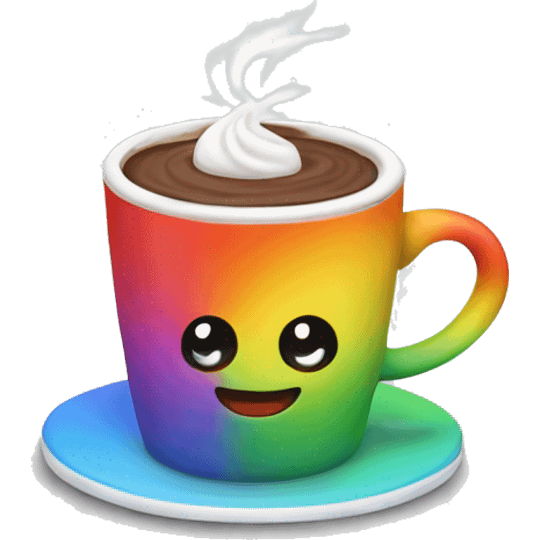 Rainbow coffee cup with hot coco  emoji