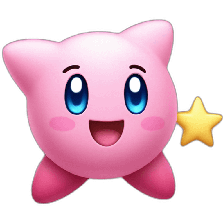 cute happy Kirby jumping on a star emoji