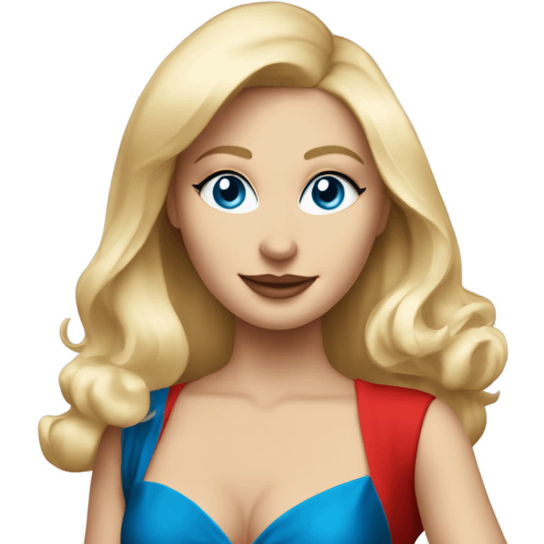 Beautiful blonde white woman with blue eyes and red dress dancing with martini emoji