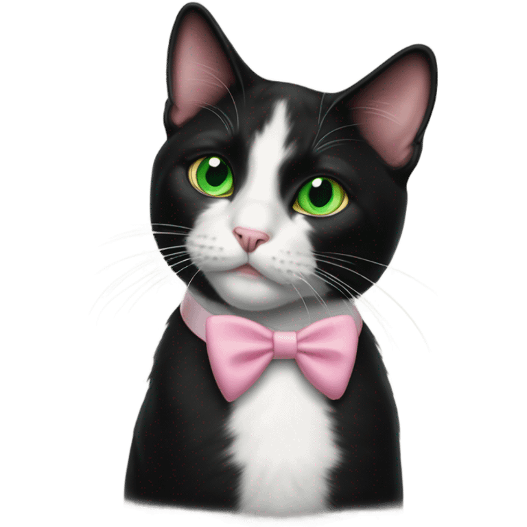 Tuxedo cat with green eyes and pink nose emoji