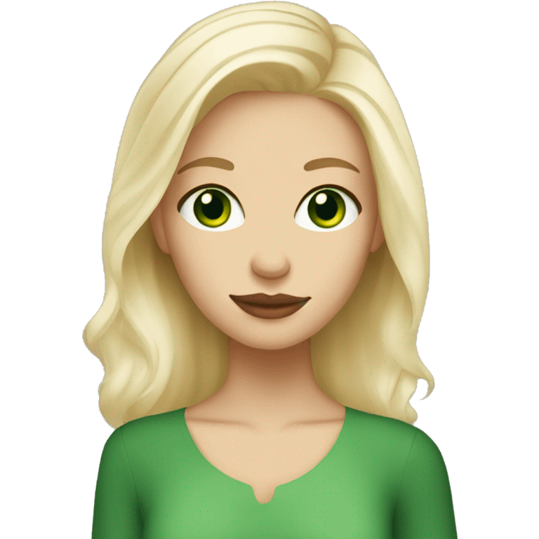 Blonde haired girl with green eyes and ice coffee emoji