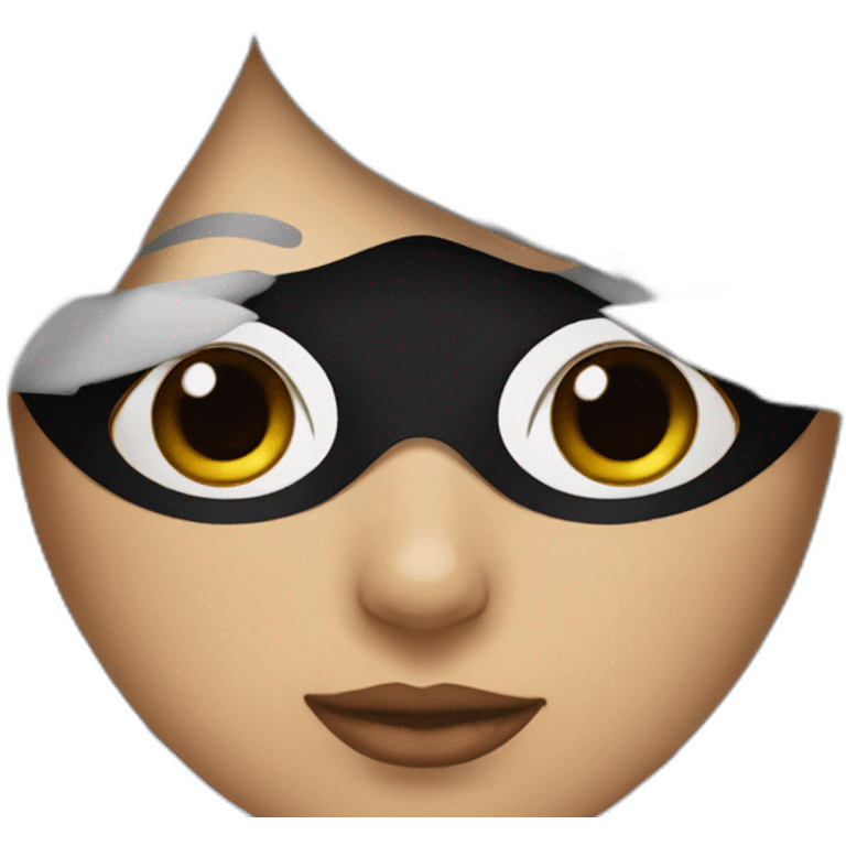 A woman with white hair and cat ears and a black mask around her eyes has white skin emoji