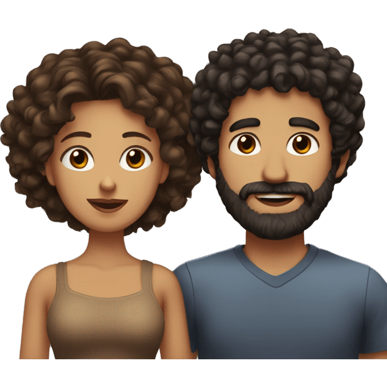 Guy with black curly hair and a beard and brown eyes and his wife with brown curly long hair and brown eyes and makeup on  emoji