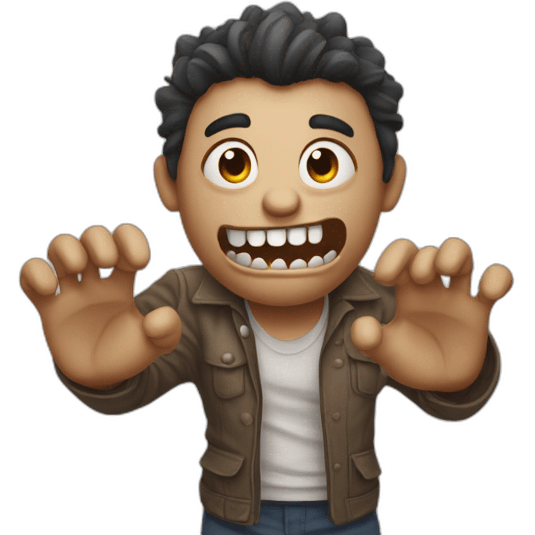 A man acting like a monster with his hand and his face says grrr. Both hands are visible !  emoji