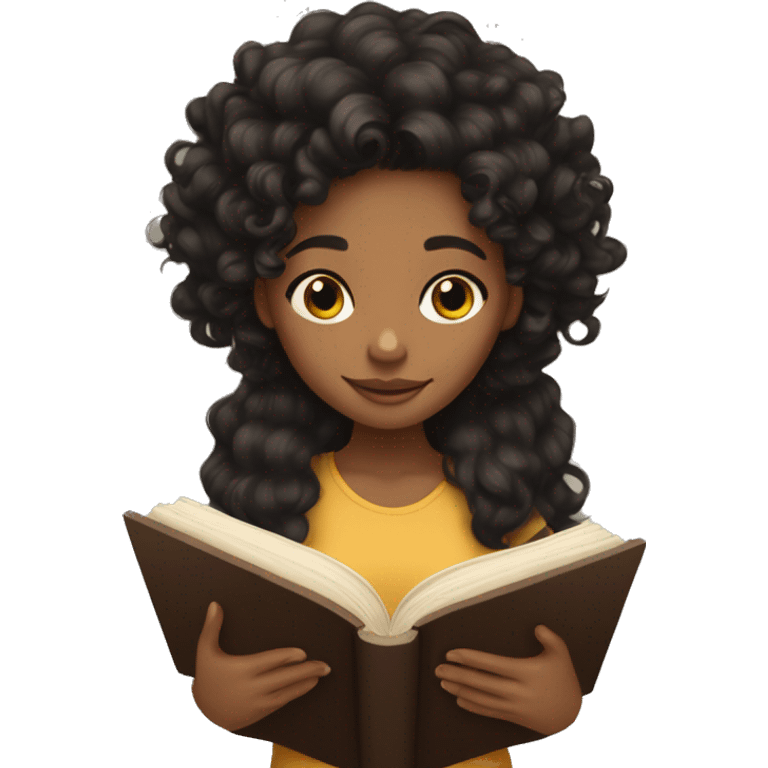 Light brown skin girl with curly black hair reading  emoji