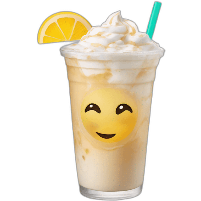 Summer moon iced vanilla latte in a clear cup with logo emoji