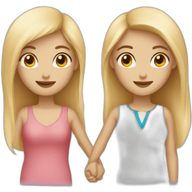 Blond girl and brunette girl holding hands emoji