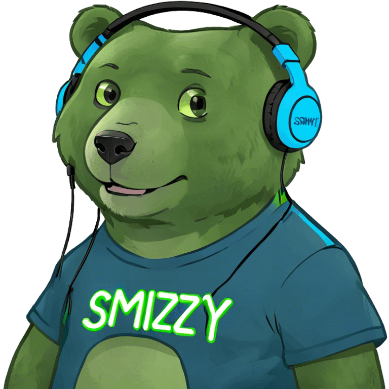 blue neon bear wearing gaming headset and hsirt that says SmiZZy emoji