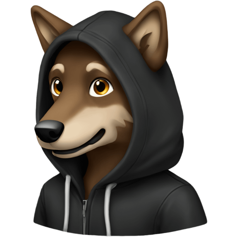 Brown wolf wearing black hoodie emoji