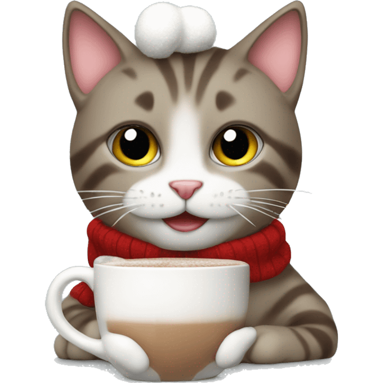 Christmas cat with hot chocolate  emoji