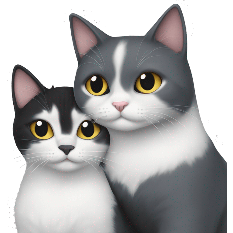 White and grey cat and black cat cuddling  emoji