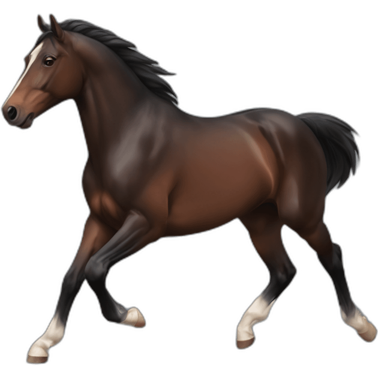 galloping dark bay horse with small headmark emoji