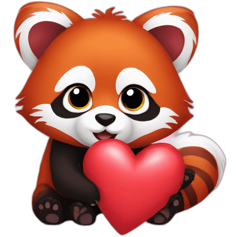 red panda holding a heart emoji