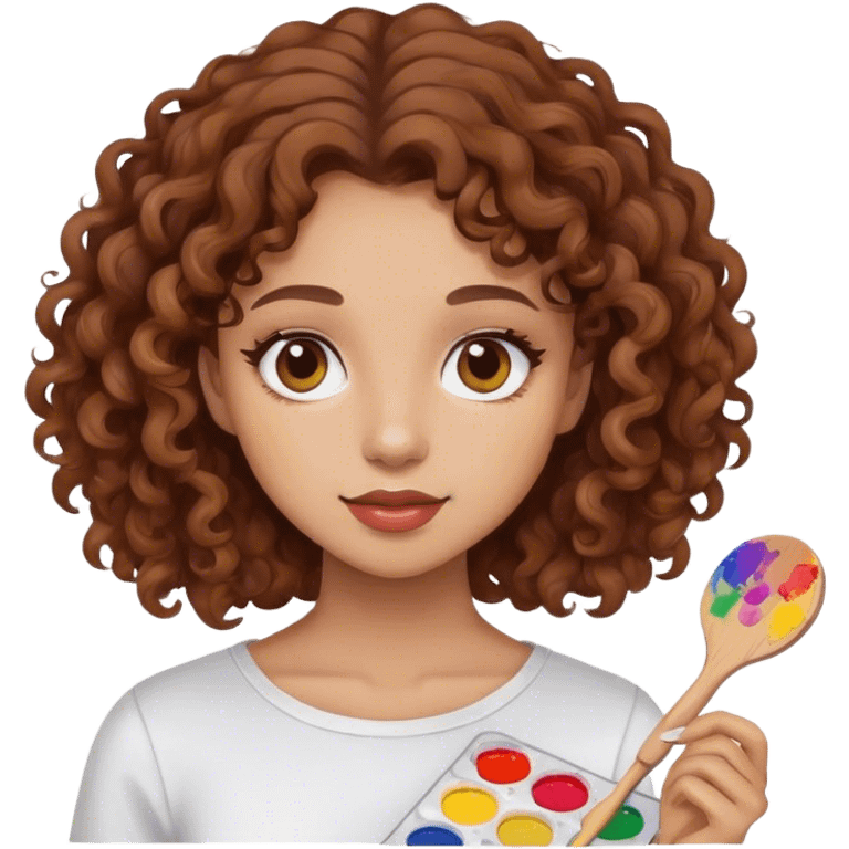 girl with brown curly hair holding paint palette  emoji