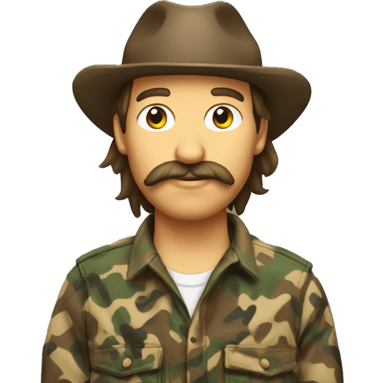 Redneck country boy with brown mullet and mustache wearing duck camo emoji