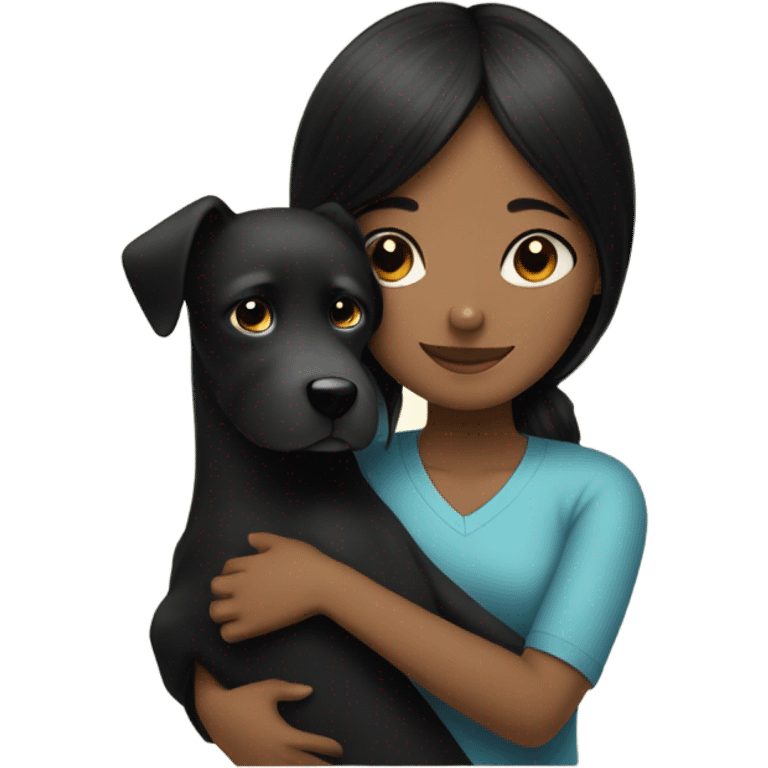 Black hair girl hug a little balck dog emoji