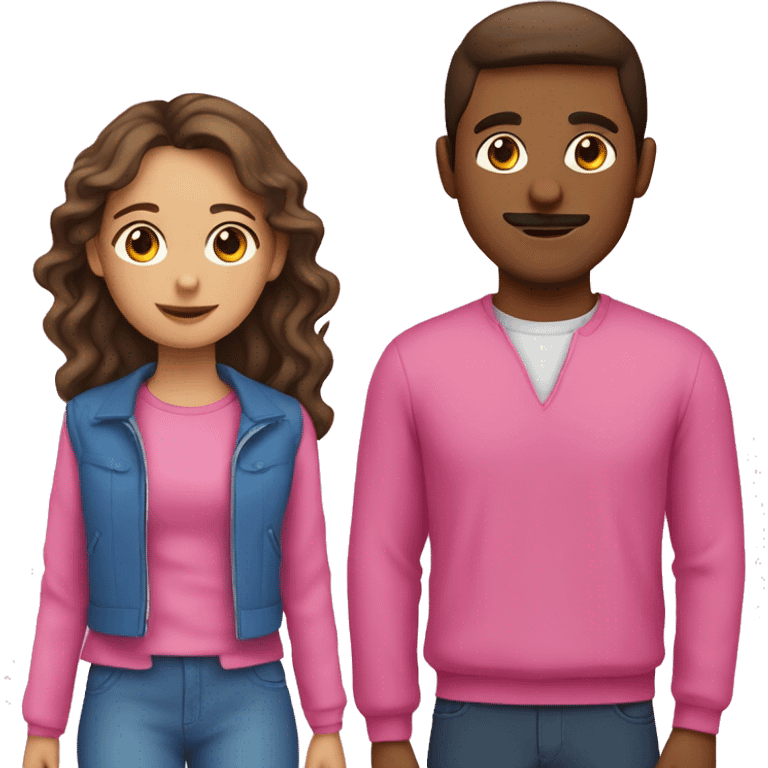 girl wearing pink and guy wearing blue together. Girl is Spanish emoji