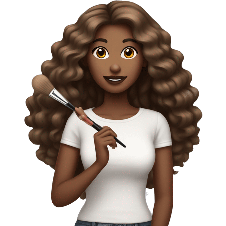  pretty brown makeup artist with very long hair holding makeup brush  emoji