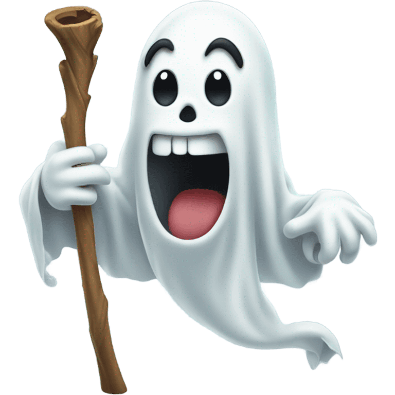 Goofy ghost with stick coming out of it emoji