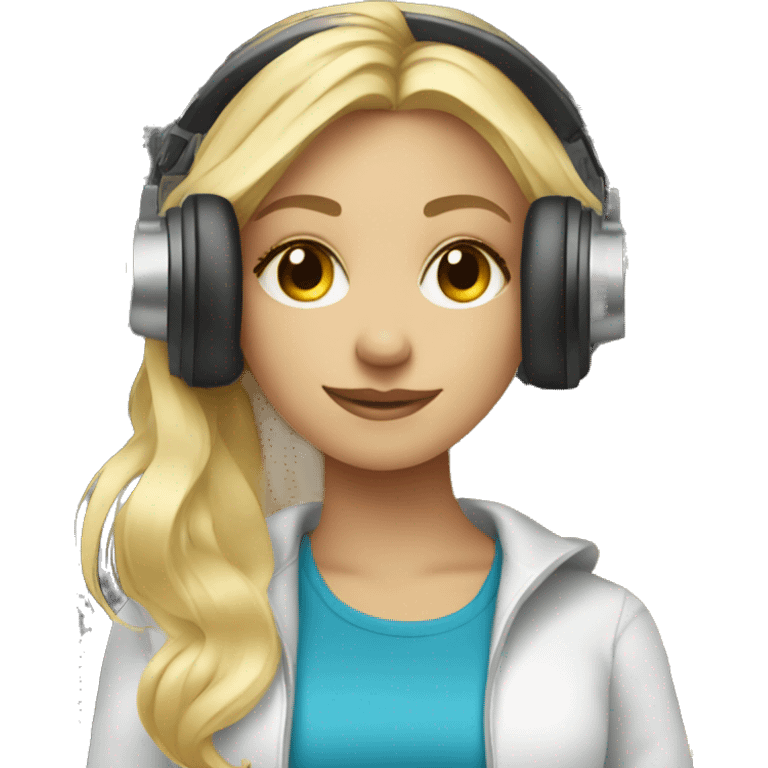 Audio technician blonde girl with a dj decks emoji