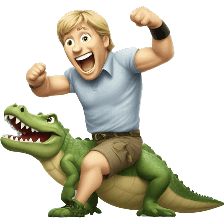 happy exited Steve Irwin boxing on a crocodile emoji