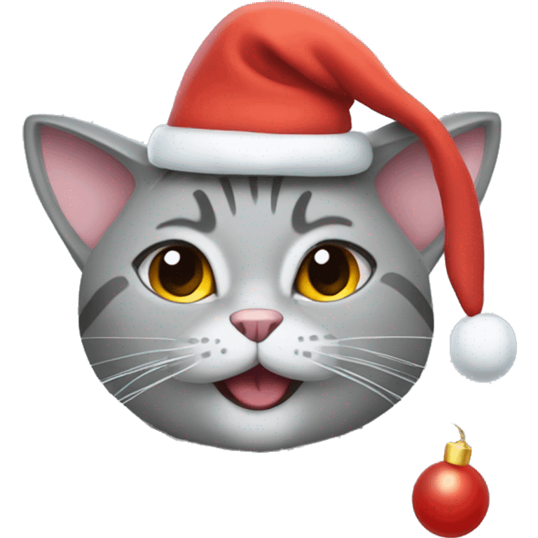 Gorgeous grey cat moji in a New Year's hat emoji