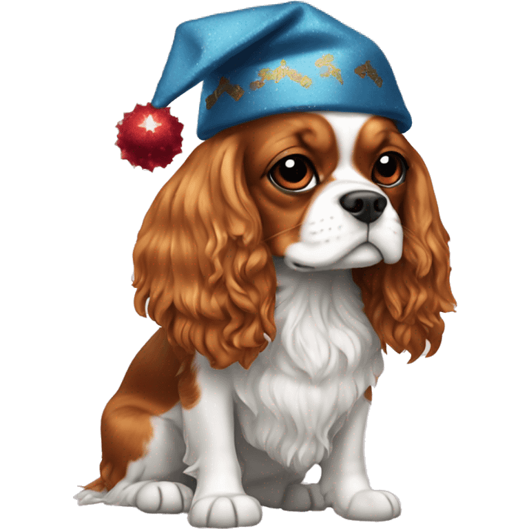 Cavalier King Charles Spaniel dog in a festive cap emoji