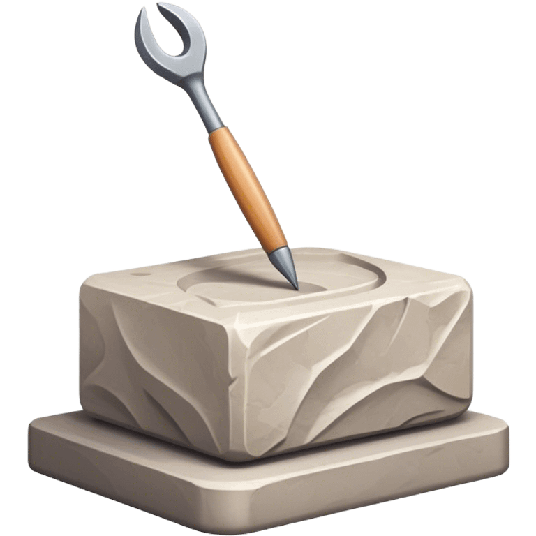 Icon for sculpting, with sculpting tools, sculpture in progress on a textured surface, minimalistic style, clean lines, transparent background. emoji