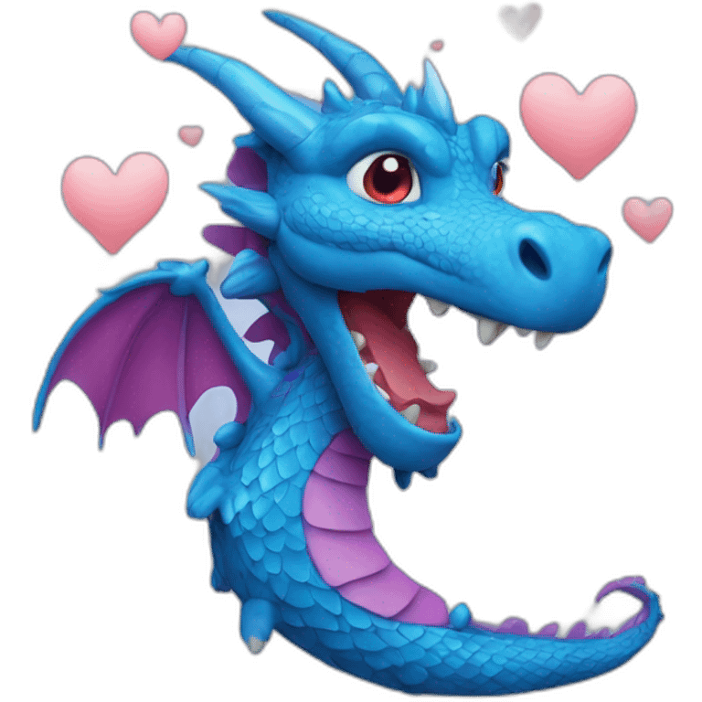 Blue dragon with heart patterns on emoji