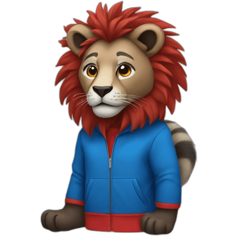 a lion and a raccoon, with combined blue and red clothes emoji