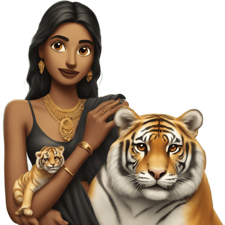 South Indian supermodel holding tiger cub  emoji