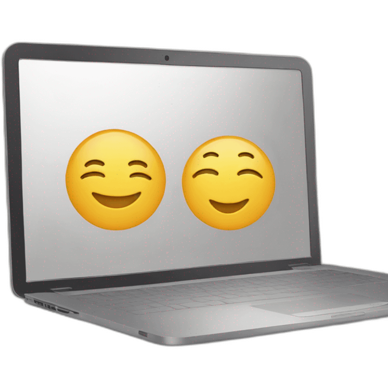 learning online behind a laptop, happy face emoji